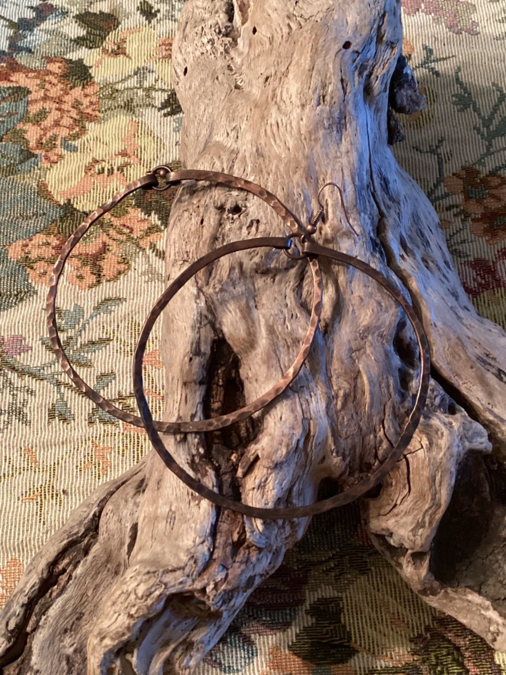Large Hammered Oxidized Copper Hoop Earrings Hoops